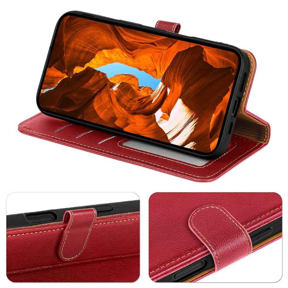 For Xiaomi 17 Pro Case RFID Blocking Wallet Litchi Texture Leather Phone Cover Magnetic Clasp - Red