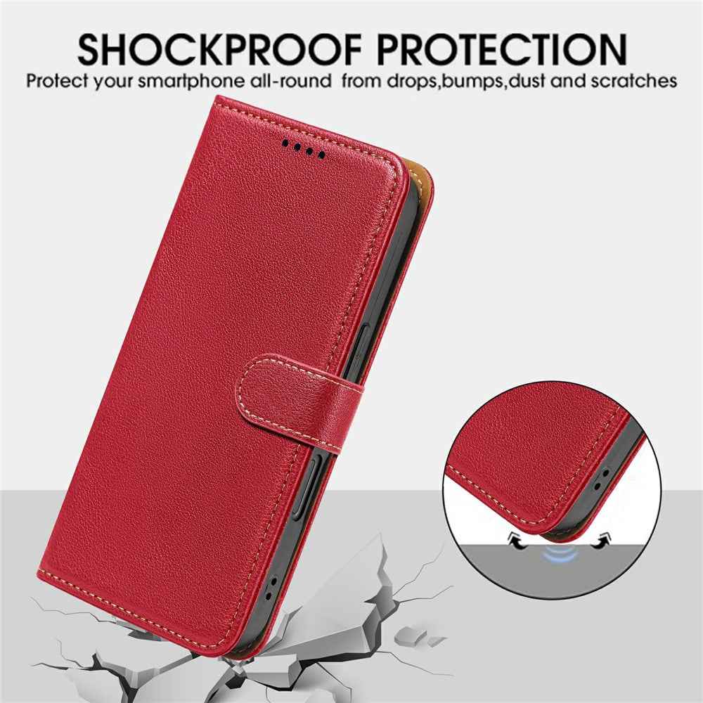 For Xiaomi 17 Pro Case RFID Blocking Wallet Litchi Texture Leather Phone Cover Magnetic Clasp - Red