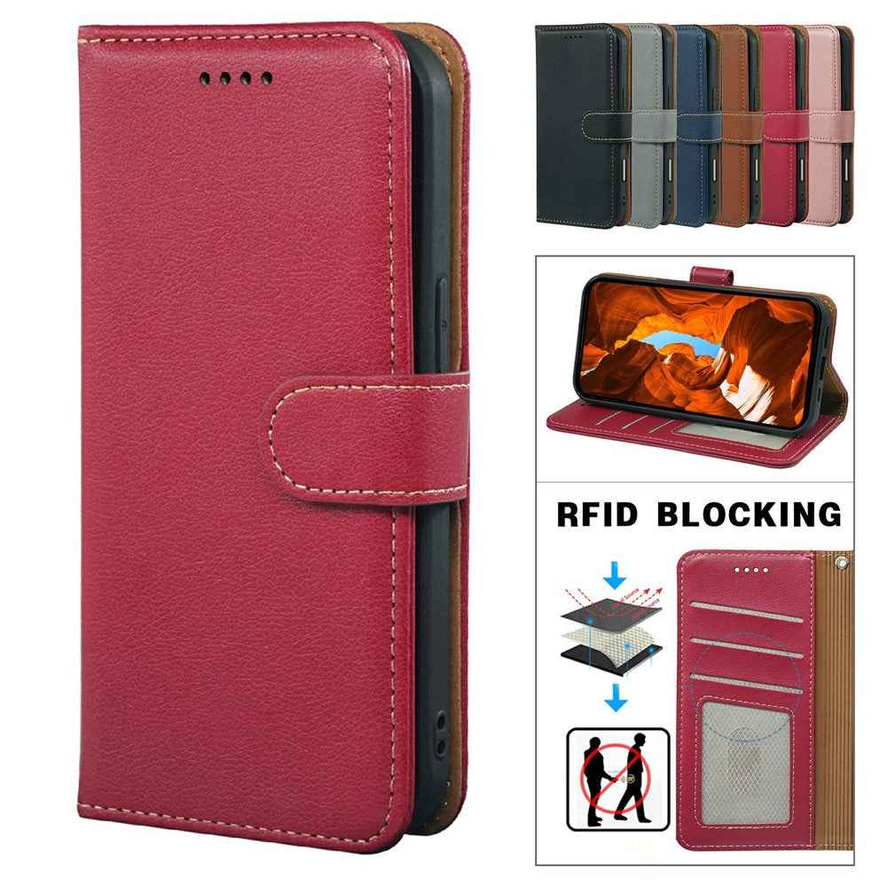 For Xiaomi 17 Pro Case RFID Blocking Wallet Litchi Texture Leather Phone Cover Magnetic Clasp - Red