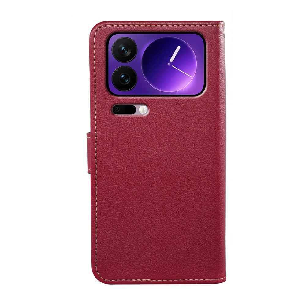 For Xiaomi 17 Pro Case RFID Blocking Wallet Litchi Texture Leather Phone Cover Magnetic Clasp - Red