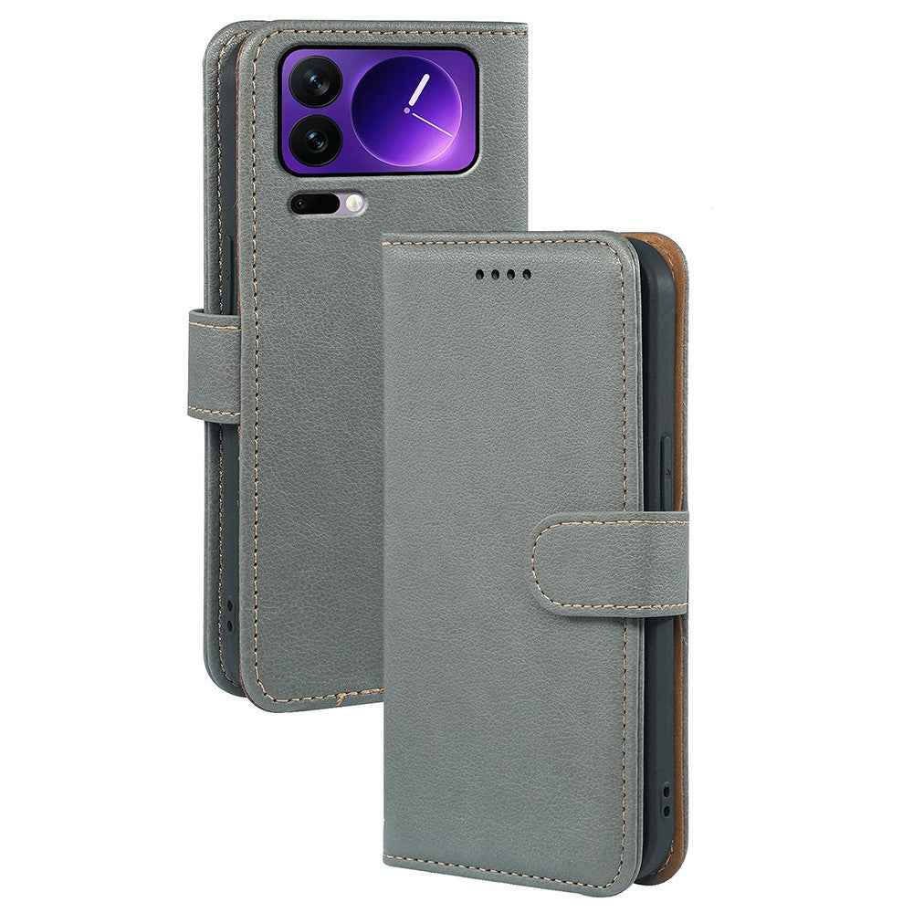 For Xiaomi 17 Pro Case RFID Blocking Wallet Litchi Texture Leather Phone Cover Magnetic Clasp - Grey
