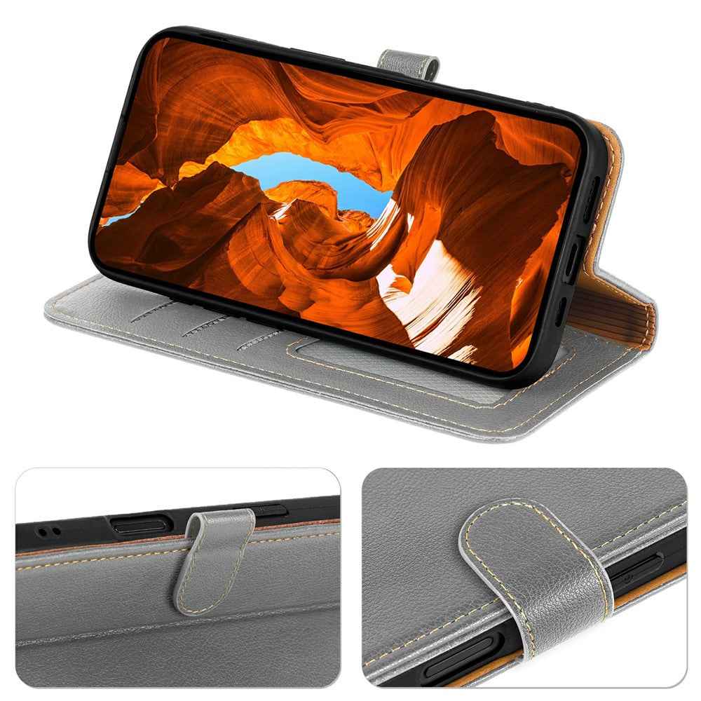 For Xiaomi 17 Pro Case RFID Blocking Wallet Litchi Texture Leather Phone Cover Magnetic Clasp - Grey