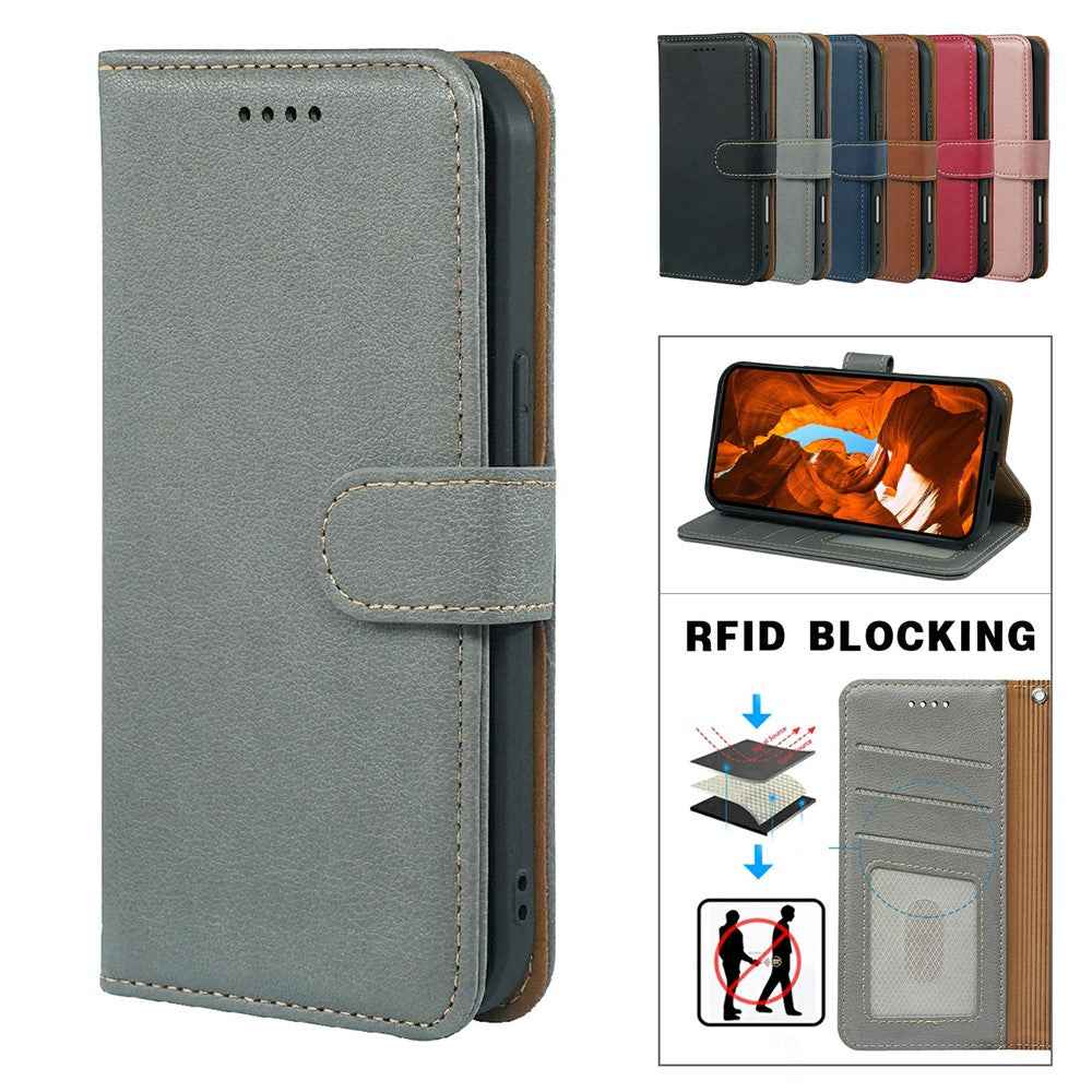 For Xiaomi 17 Pro Case RFID Blocking Wallet Litchi Texture Leather Phone Cover Magnetic Clasp - Grey