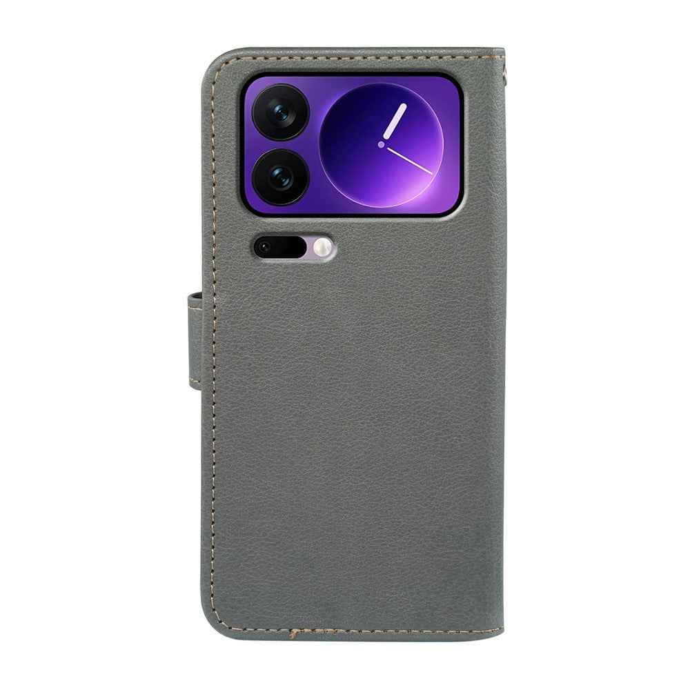 For Xiaomi 17 Pro Case RFID Blocking Wallet Litchi Texture Leather Phone Cover Magnetic Clasp - Grey