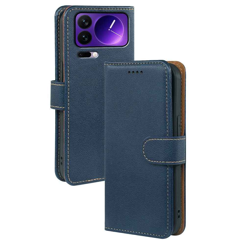 For Xiaomi 17 Pro Case RFID Blocking Wallet Litchi Texture Leather Phone Cover Magnetic Clasp - Blue