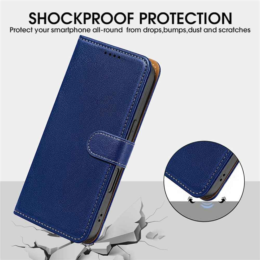For Xiaomi 17 Pro Case RFID Blocking Wallet Litchi Texture Leather Phone Cover Magnetic Clasp - Blue