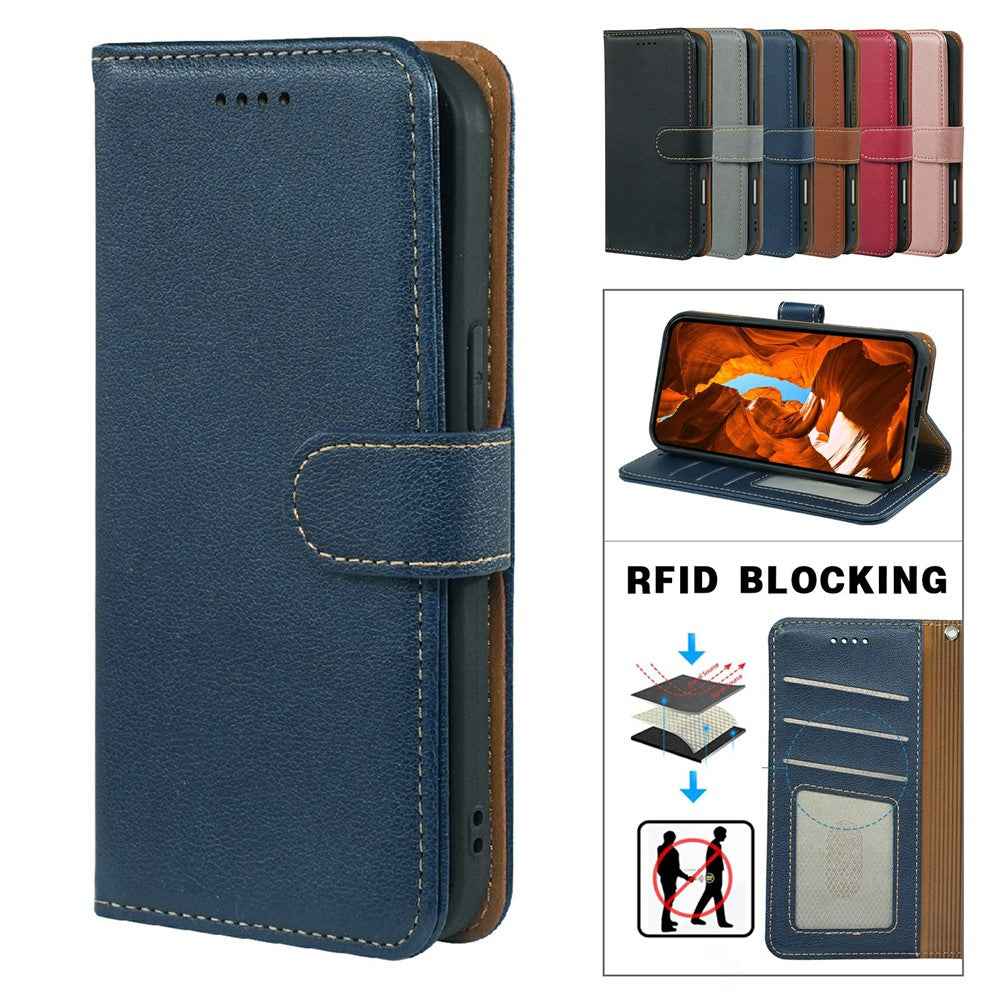 For Xiaomi 17 Pro Case RFID Blocking Wallet Litchi Texture Leather Phone Cover Magnetic Clasp - Blue