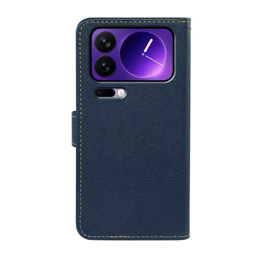For Xiaomi 17 Pro Case RFID Blocking Wallet Litchi Texture Leather Phone Cover Magnetic Clasp - Blue