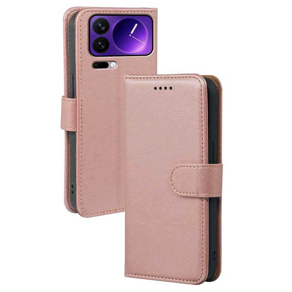 For Xiaomi 17 Pro Case RFID Blocking Wallet Litchi Texture Leather Phone Cover Magnetic Clasp - Rose Gold
