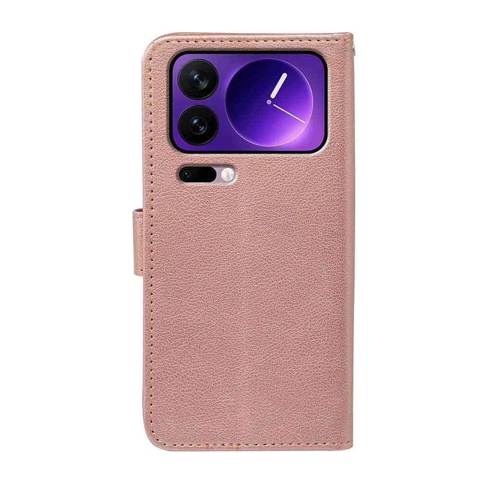For Xiaomi 17 Pro Case RFID Blocking Wallet Litchi Texture Leather Phone Cover Magnetic Clasp - Rose Gold