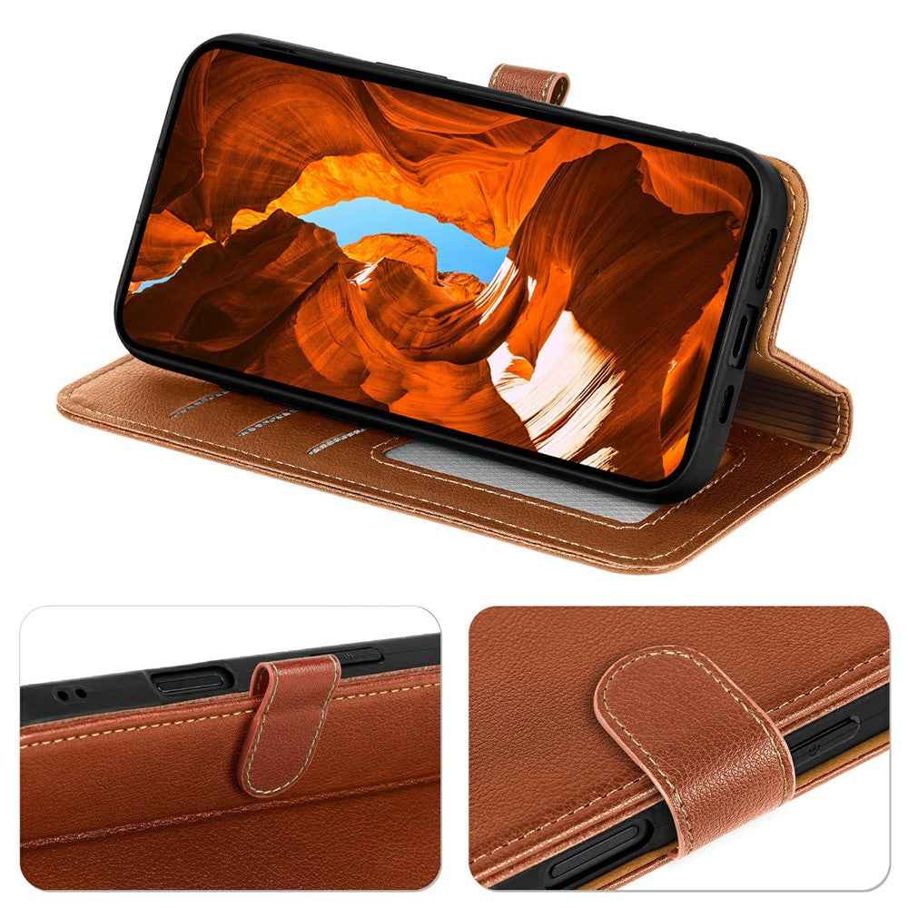 For Xiaomi 17 Pro Case RFID Blocking Wallet Litchi Texture Leather Phone Cover Magnetic Clasp - Brown