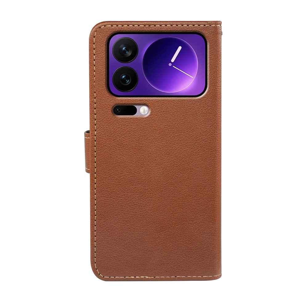 For Xiaomi 17 Pro Case RFID Blocking Wallet Litchi Texture Leather Phone Cover Magnetic Clasp - Brown
