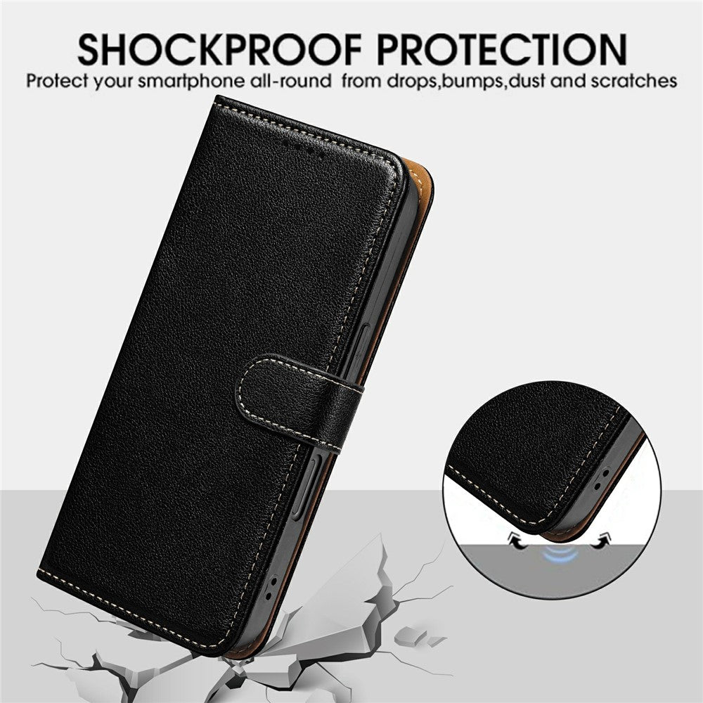 For Xiaomi 17 Pro Max Case RFID Blocking Wallet Litchi Texture Leather Phone Cover Magnetic Clasp - Black
