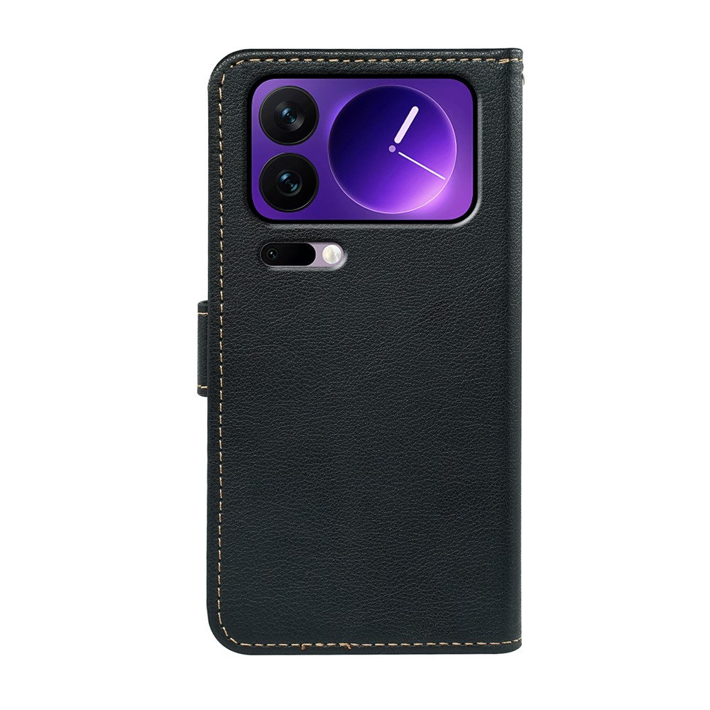 For Xiaomi 17 Pro Max Case RFID Blocking Wallet Litchi Texture Leather Phone Cover Magnetic Clasp - Black