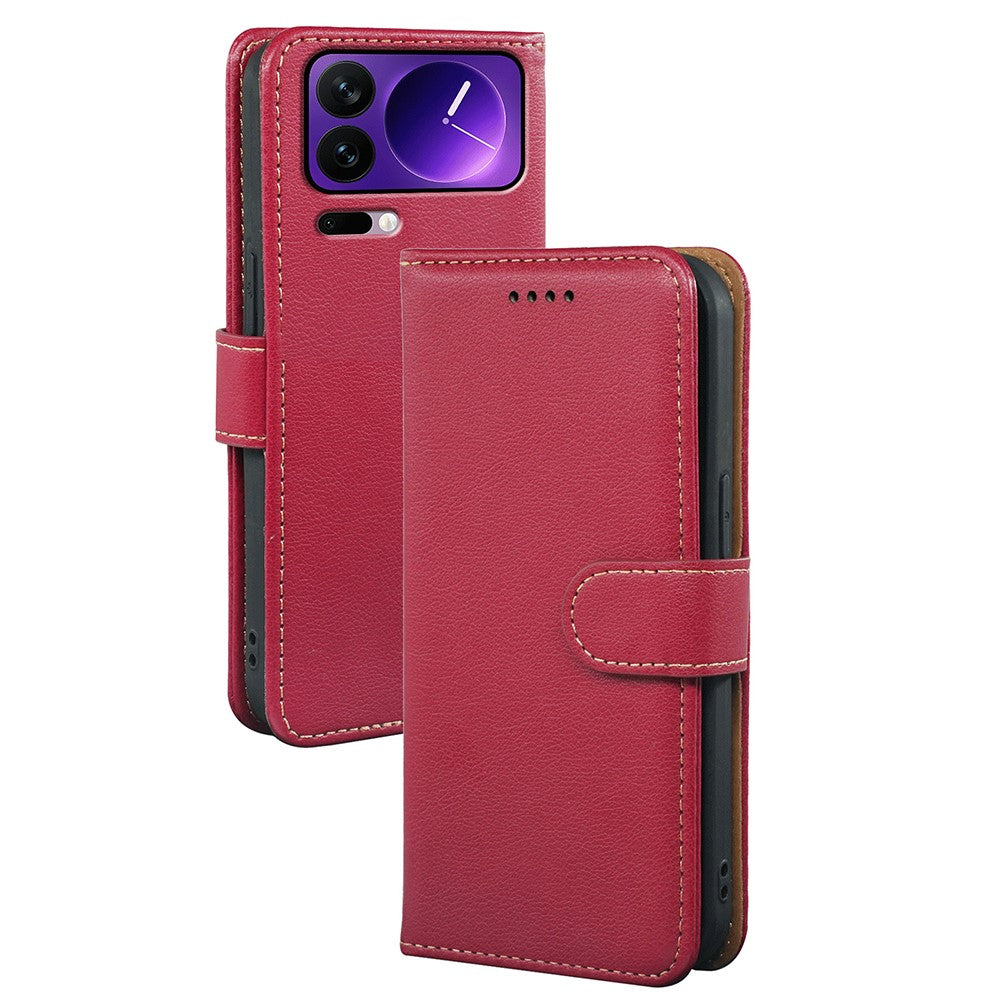 For Xiaomi 17 Pro Max Case RFID Blocking Wallet Litchi Texture Leather Phone Cover Magnetic Clasp - Red