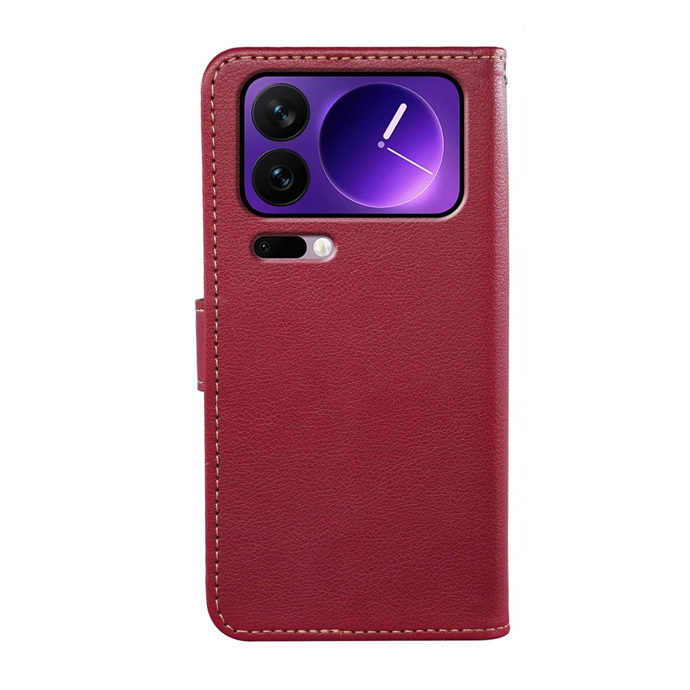 For Xiaomi 17 Pro Max Case RFID Blocking Wallet Litchi Texture Leather Phone Cover Magnetic Clasp - Red