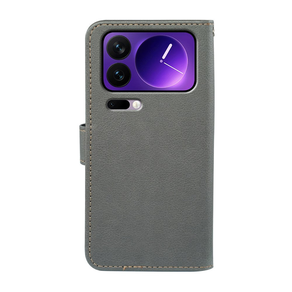 For Xiaomi 17 Pro Max Case RFID Blocking Wallet Litchi Texture Leather Phone Cover Magnetic Clasp - Grey