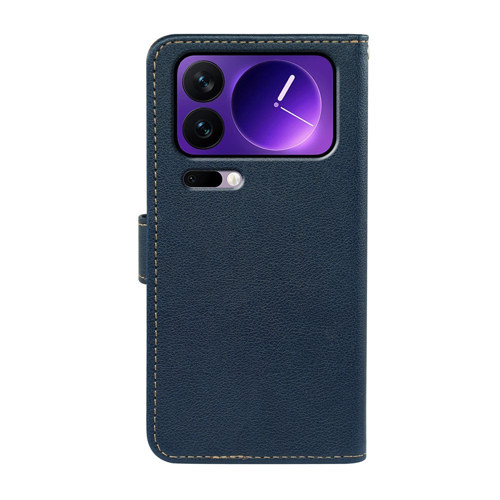 For Xiaomi 17 Pro Max Case RFID Blocking Wallet Litchi Texture Leather Phone Cover Magnetic Clasp - Blue