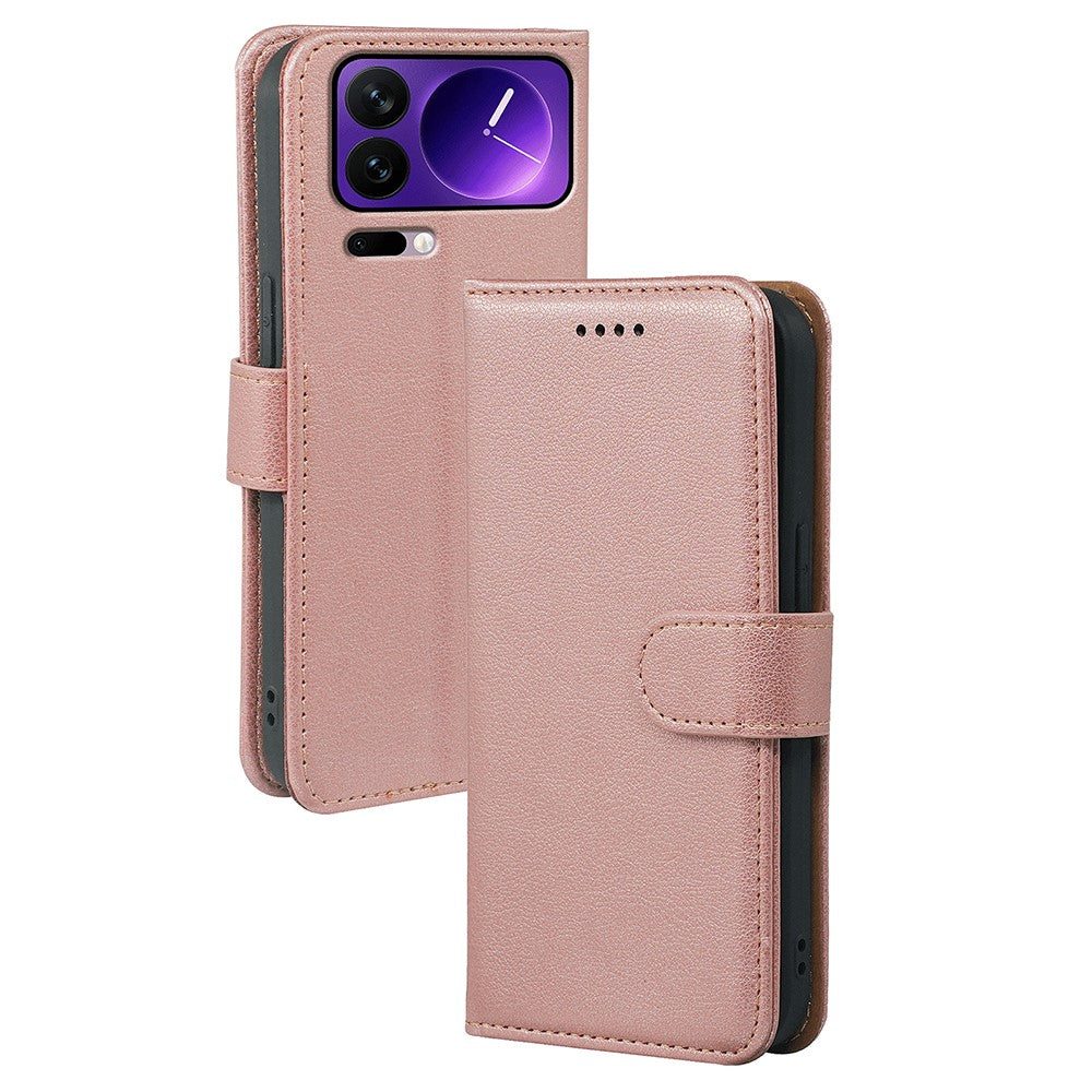For Xiaomi 17 Pro Max Case RFID Blocking Wallet Litchi Texture Leather Phone Cover Magnetic Clasp - Rose Gold