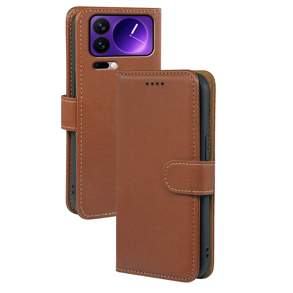 For Xiaomi 17 Pro Max Case RFID Blocking Wallet Litchi Texture Leather Phone Cover Magnetic Clasp - Brown