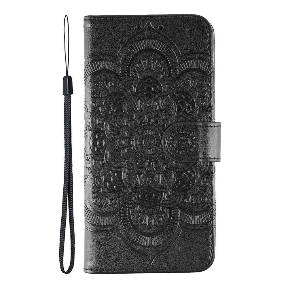 For Xiaomi 17 Pro Case PU Leather Mandala Imprinted Design Wallet Phone Cover with Wrist Strap - Black