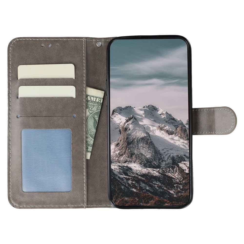 For Xiaomi 17 Pro Case PU Leather Mandala Imprinted Design Wallet Phone Cover with Wrist Strap - Grey