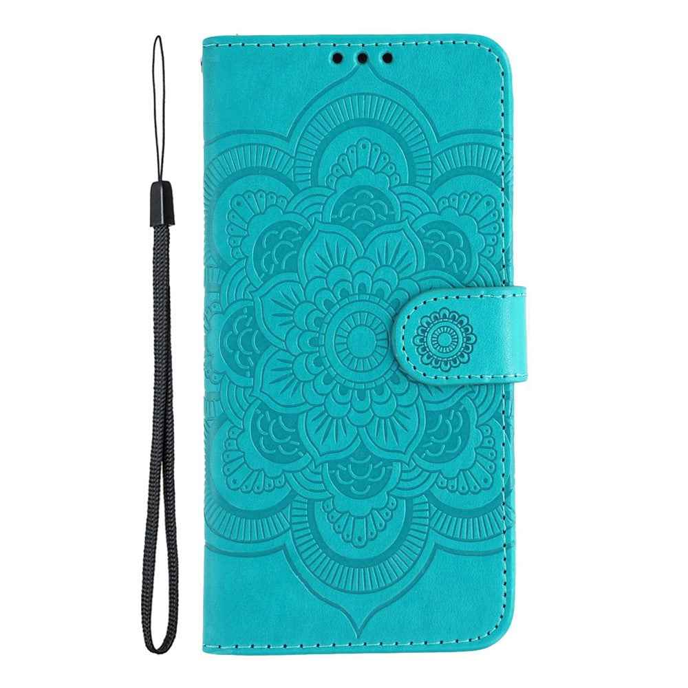 For Xiaomi 17 Pro Case PU Leather Mandala Imprinted Design Wallet Phone Cover with Wrist Strap - Blue
