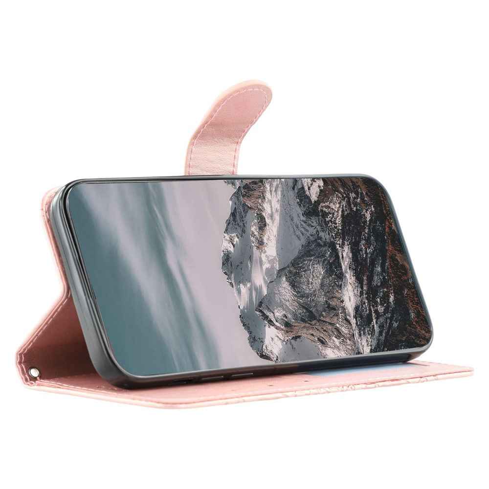 For Xiaomi 17 Pro Case PU Leather Mandala Imprinted Design Wallet Phone Cover with Wrist Strap - Rose Gold
