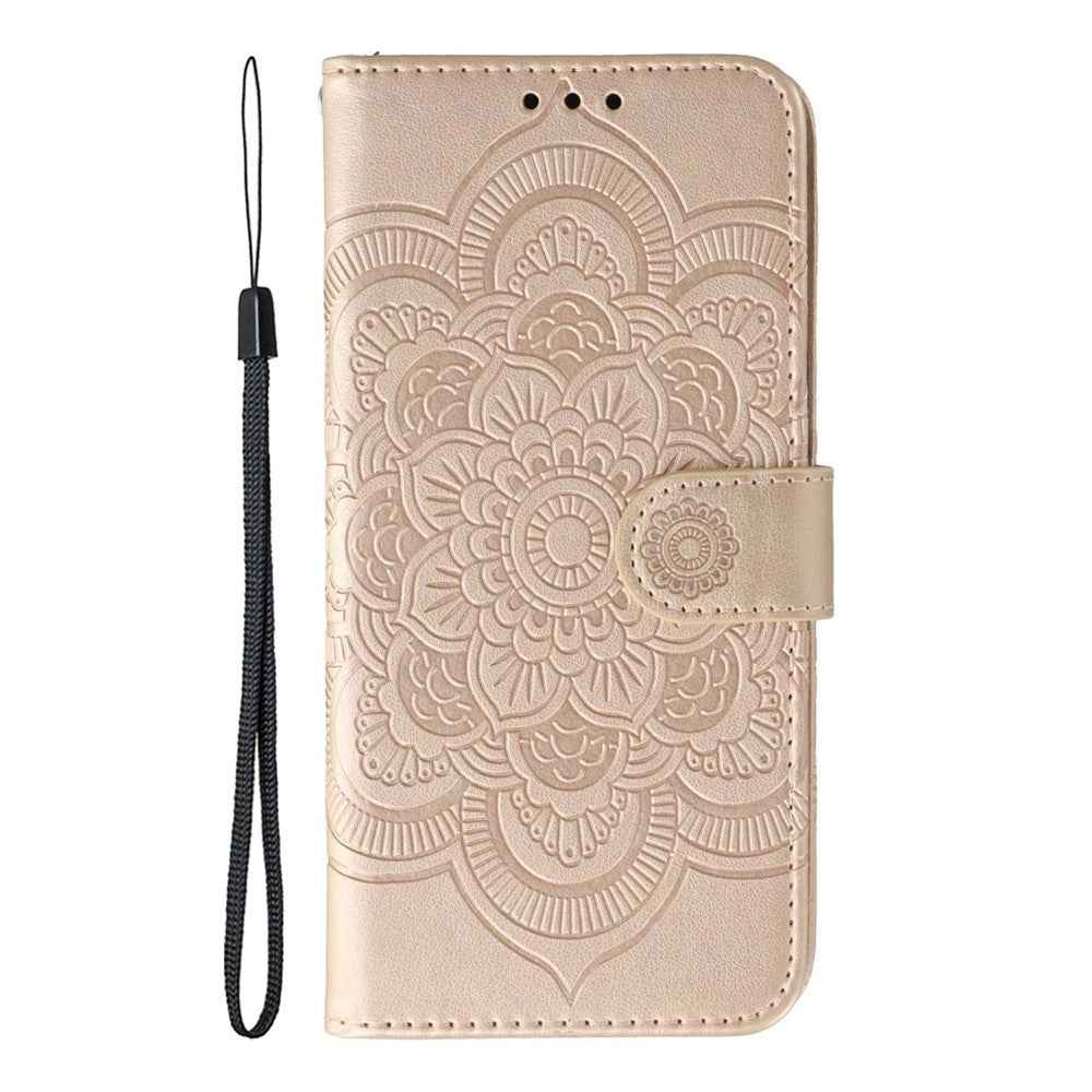 For Xiaomi 17 Pro Case PU Leather Mandala Imprinted Design Wallet Phone Cover with Wrist Strap - Rose Gold