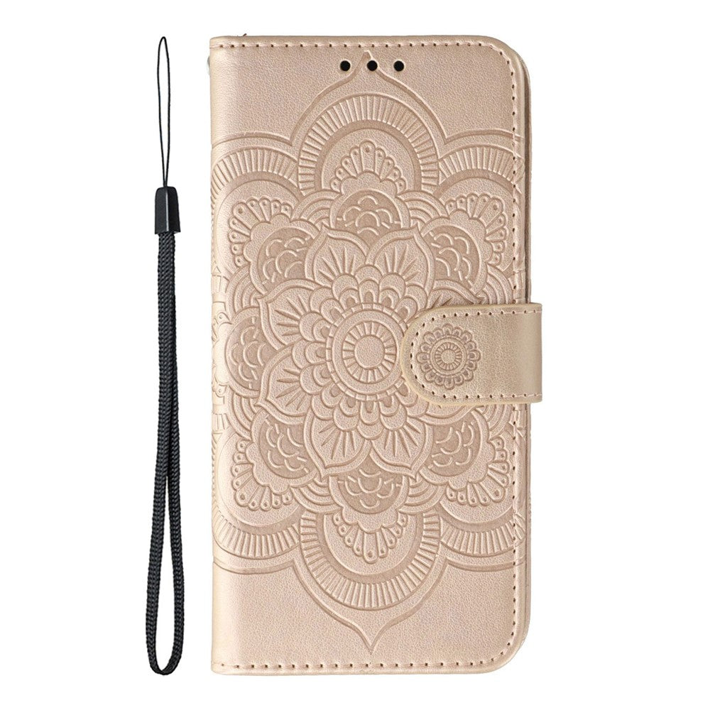 For Xiaomi 17 Pro Max Case PU Leather Mandala Imprinted Design Wallet Phone Cover with Wrist Strap - Rose Gold