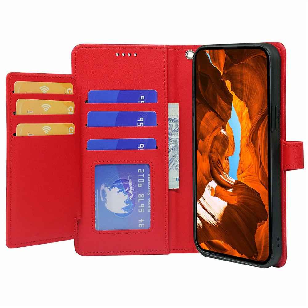 For Xiaomi 17 Pro Case with 9 Card Slots PU Leather Stand Phone Cover - Red