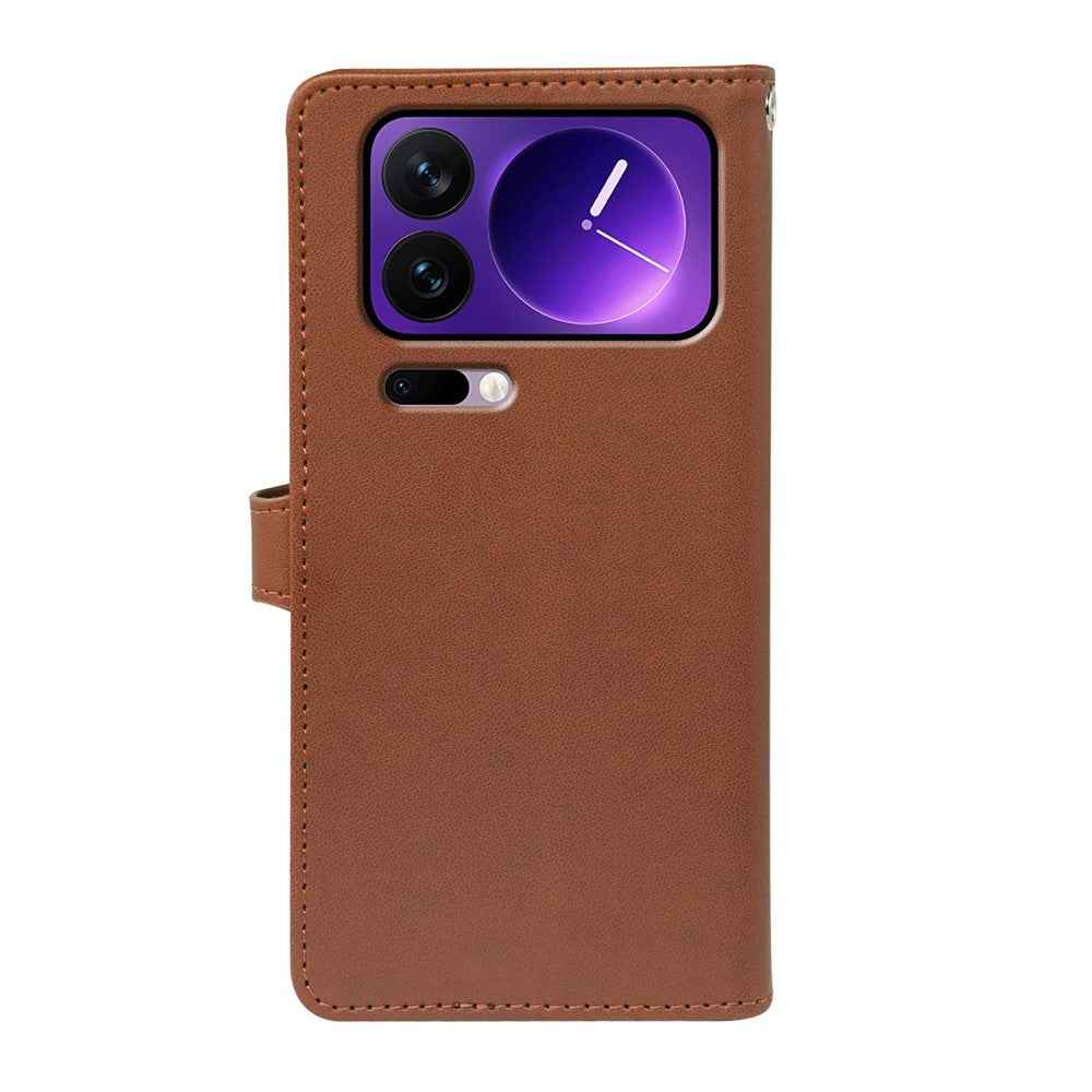 For Xiaomi 17 Pro Case with 9 Card Slots PU Leather Stand Phone Cover - Brown