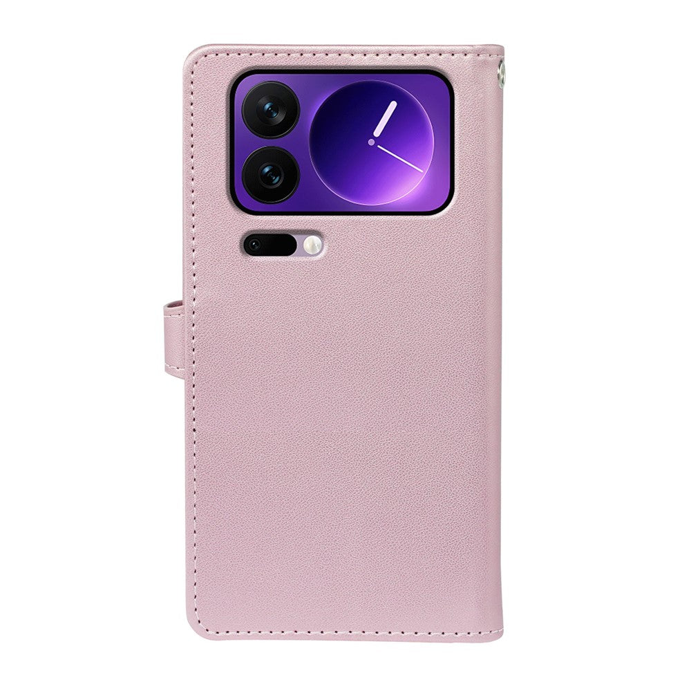 For Xiaomi 17 Pro Max Case with 9 Card Slots PU Leather Stand Phone Cover - Rose Gold
