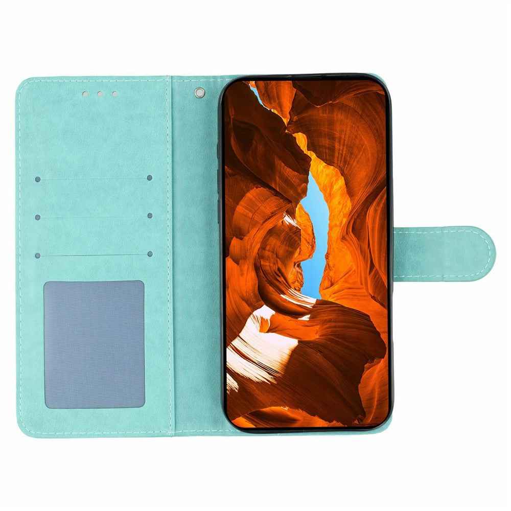 For Xiaomi 17 Pro Case Wallet Stand Imprinted Rose Butterfly PU Leather Phone Cover - Green
