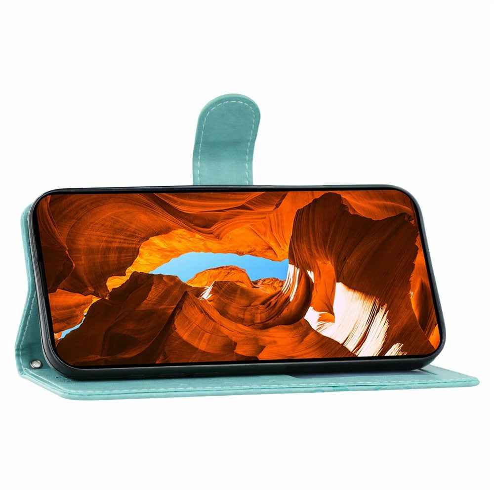 For Xiaomi 17 Pro Case Wallet Stand Imprinted Rose Butterfly PU Leather Phone Cover - Green