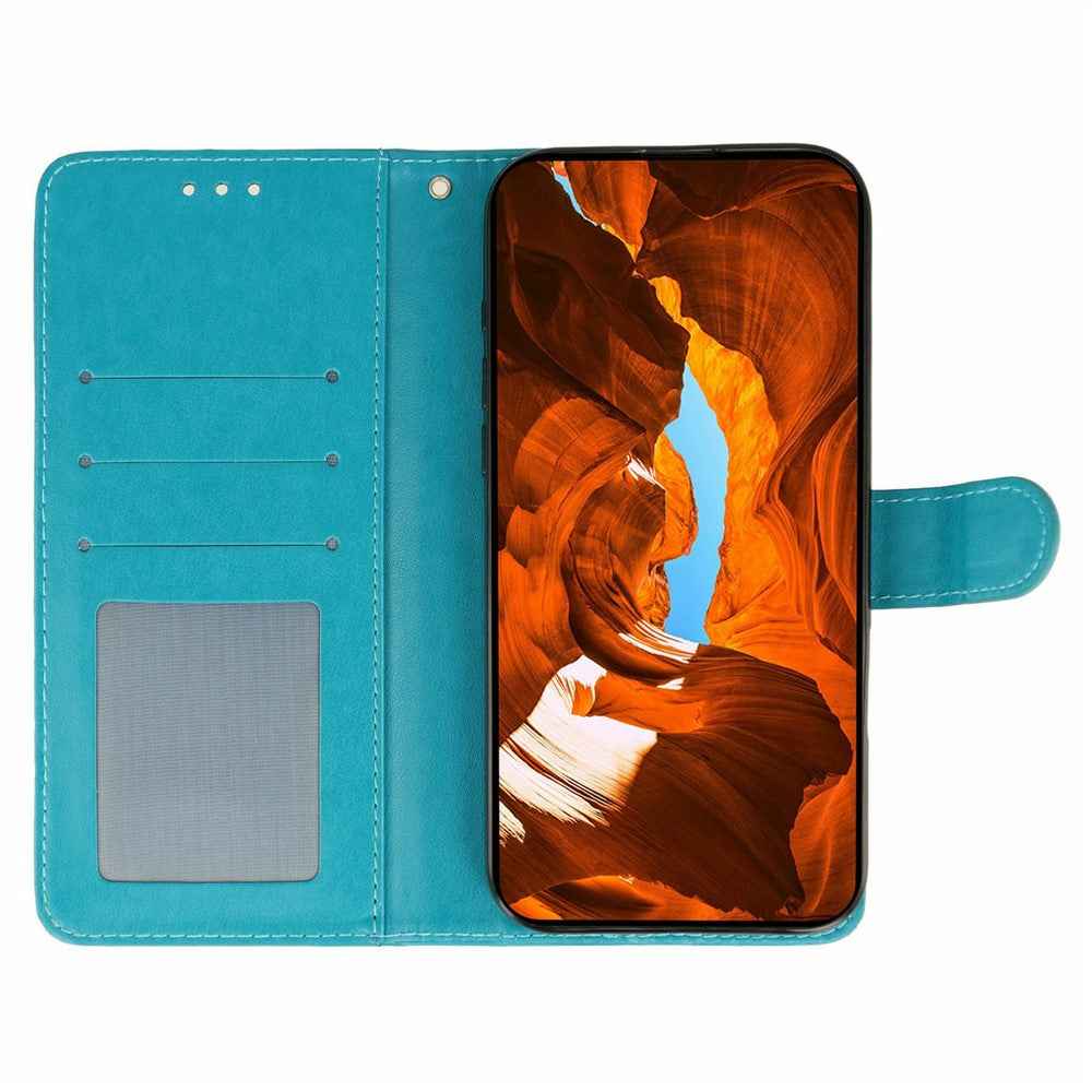 For Xiaomi 17 Pro Case Wallet Stand Imprinted Rose Butterfly PU Leather Phone Cover - Blue