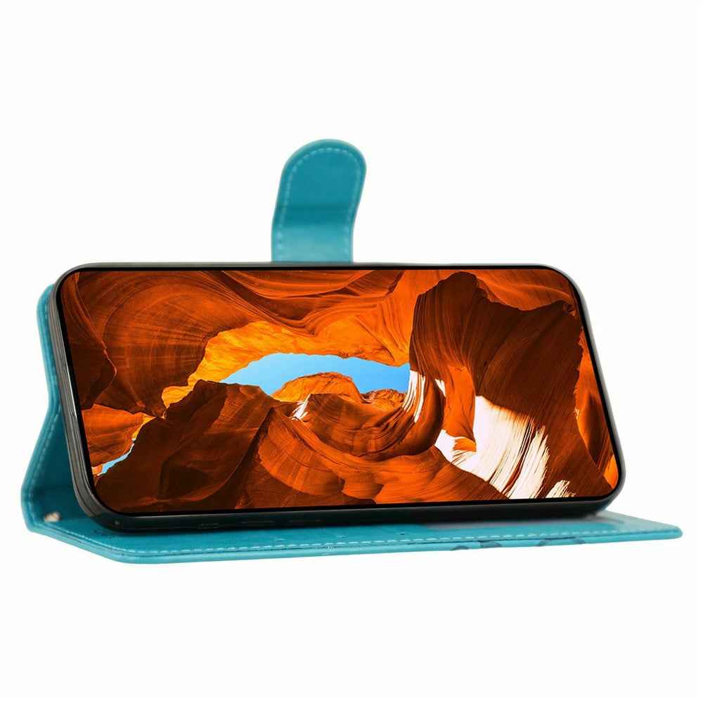 For Xiaomi 17 Pro Case Wallet Stand Imprinted Rose Butterfly PU Leather Phone Cover - Blue