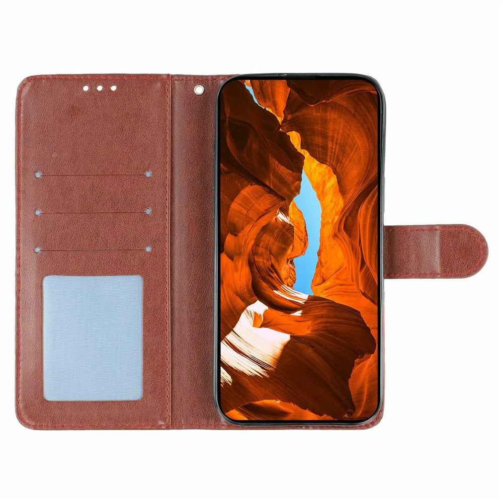 For Xiaomi 17 Pro Case Wallet Stand Imprinted Rose Butterfly PU Leather Phone Cover - Brown
