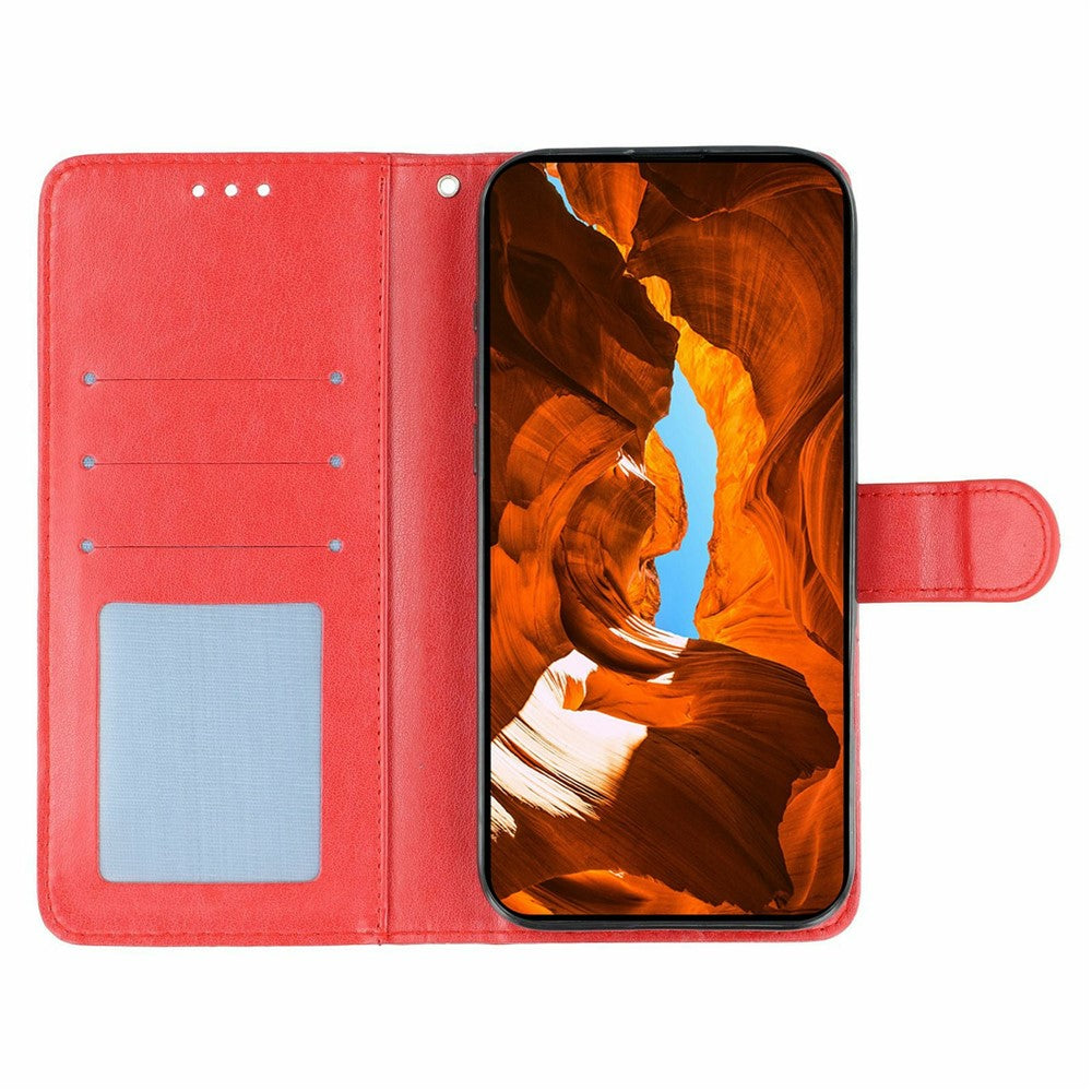 For Xiaomi 17 Pro Max Case Wallet Stand Imprinted Rose Butterfly PU Leather Phone Cover - Red