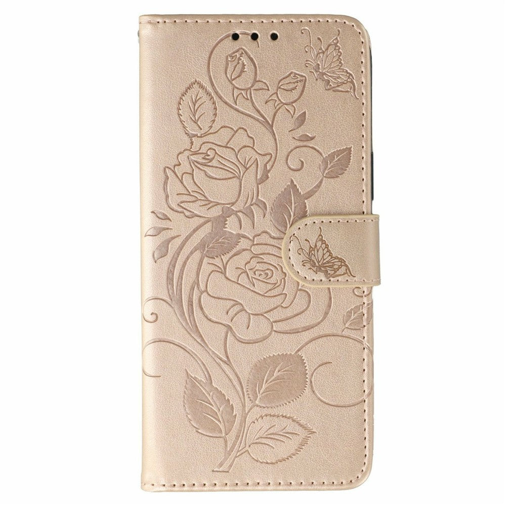 For Xiaomi 17 Pro Max Case Wallet Stand Imprinted Rose Butterfly PU Leather Phone Cover - Rose Gold