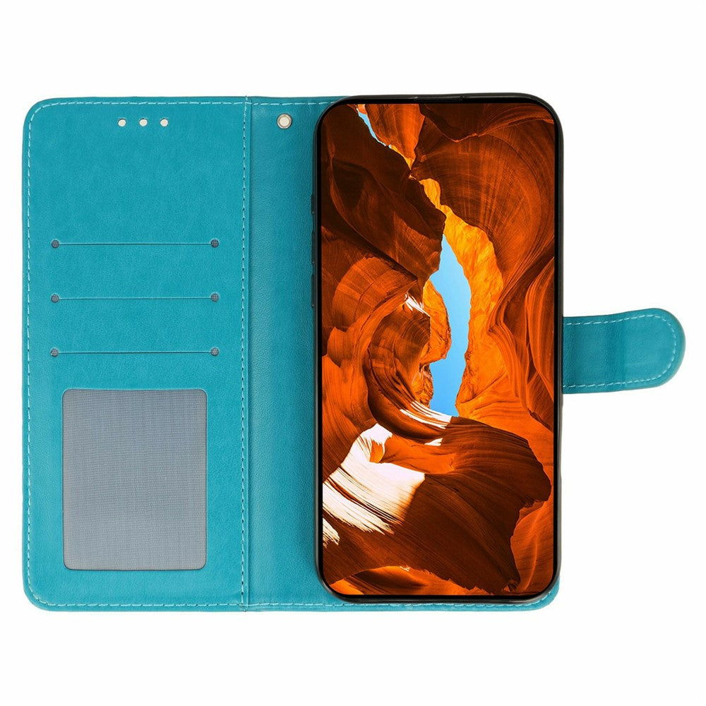 For Xiaomi 17 Pro Max Case Wallet Stand Imprinted Rose Butterfly PU Leather Phone Cover - Blue