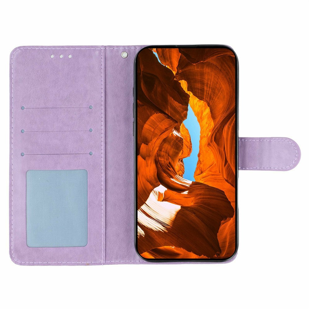 For Xiaomi 17 Pro Max Case Wallet Stand Imprinted Rose Butterfly PU Leather Phone Cover - Purple