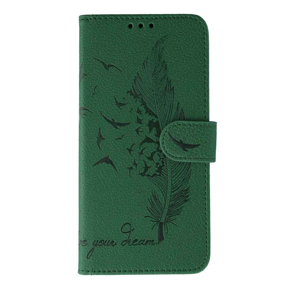 For Xiaomi 17 Pro Case Feather Imprint PU Leather Wallet Phone Cover - Green