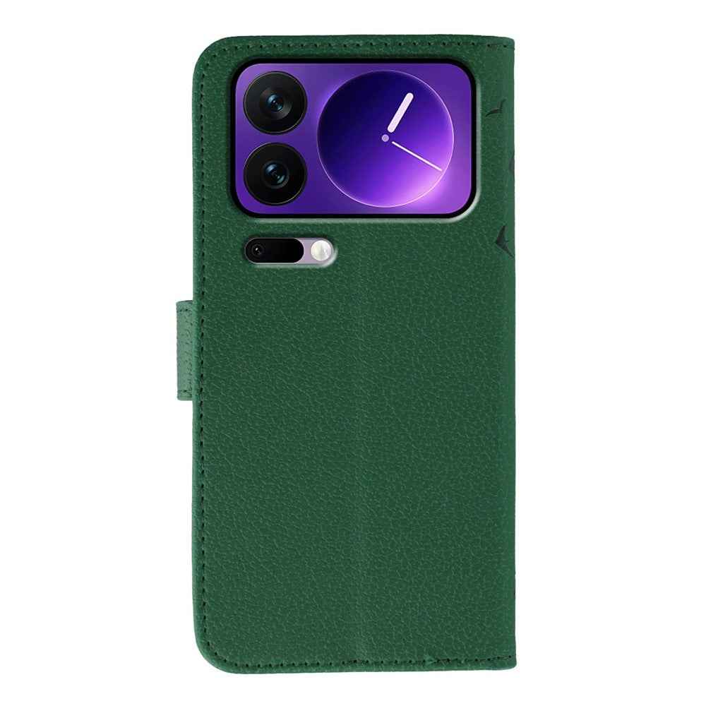 For Xiaomi 17 Pro Case Feather Imprint PU Leather Wallet Phone Cover - Green