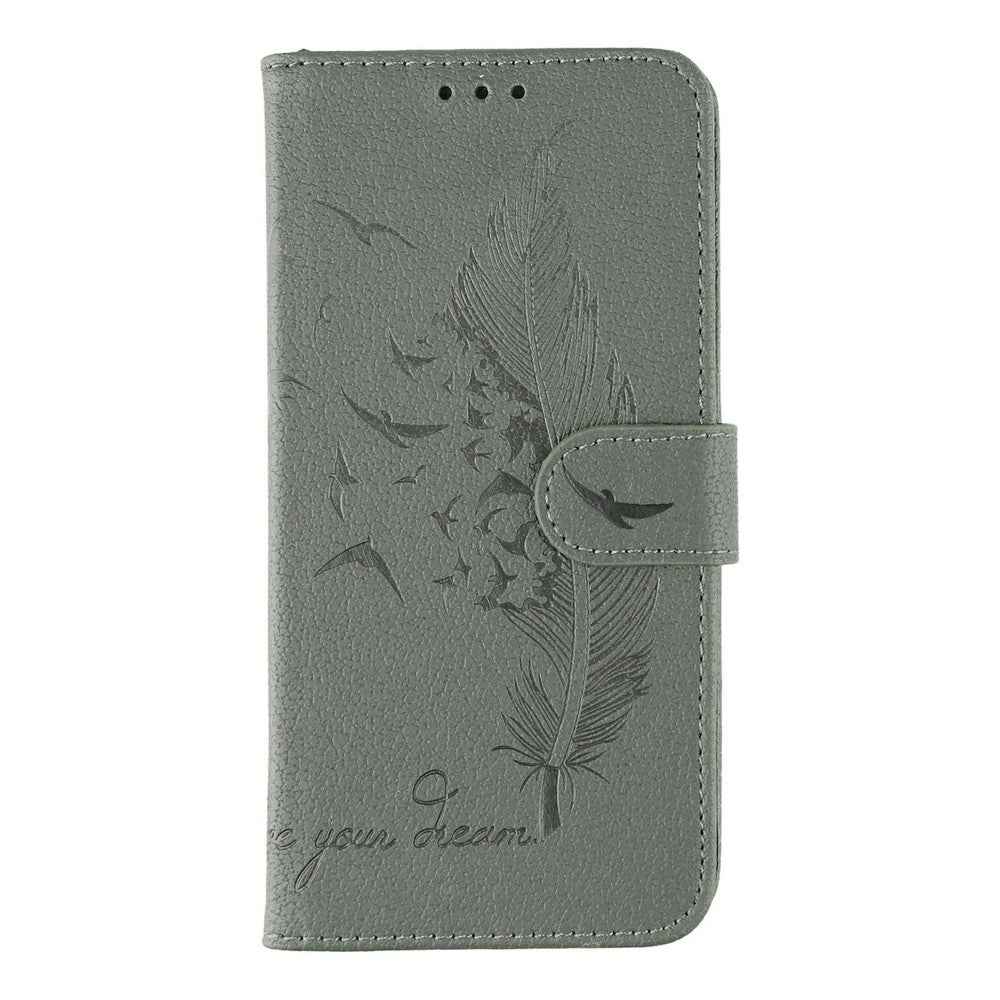 For Xiaomi 17 Pro Case Feather Imprint PU Leather Wallet Phone Cover - Grey