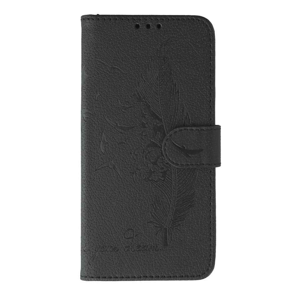 For Xiaomi 17 Pro Case Feather Imprint PU Leather Wallet Phone Cover - Black