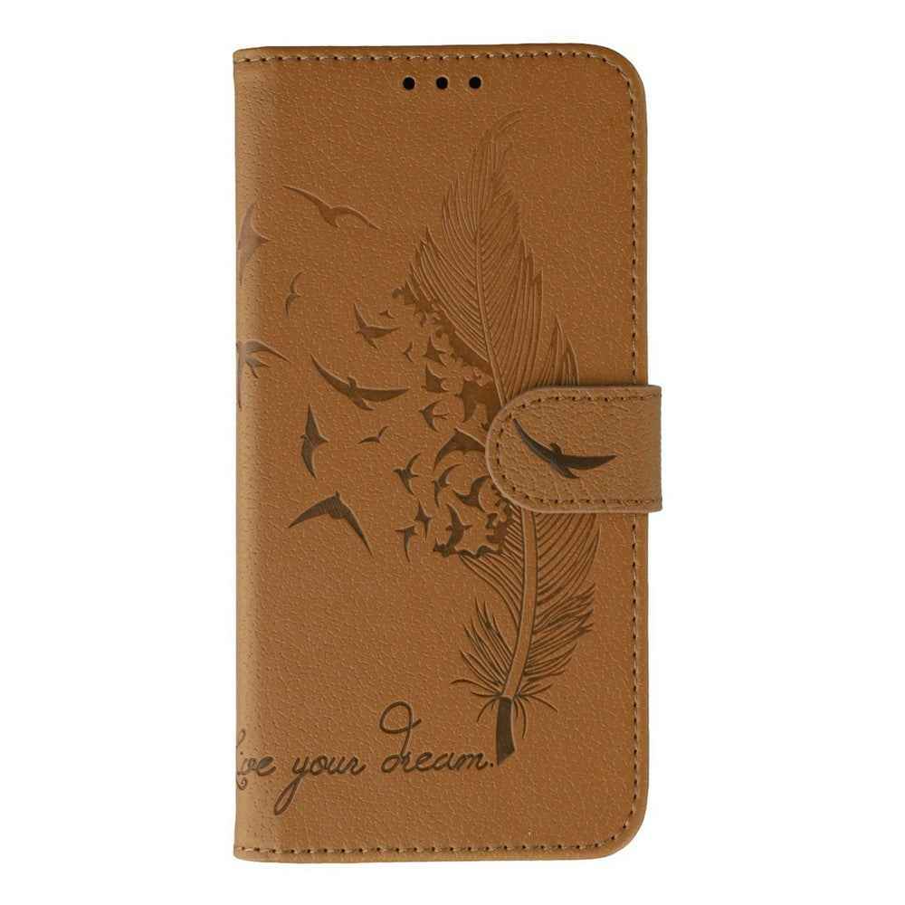 For Xiaomi 17 Pro Case Feather Imprint PU Leather Wallet Phone Cover - Brown