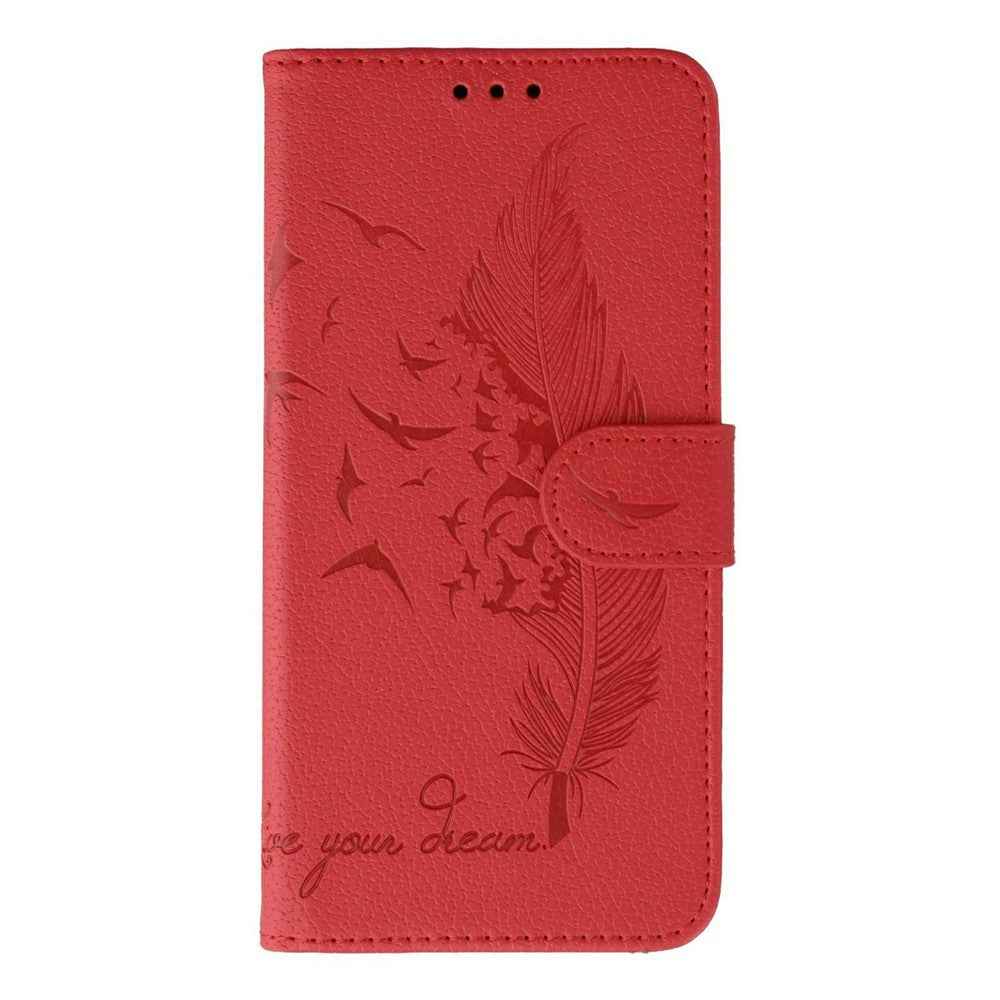 For Xiaomi 17 Pro Case Feather Imprint PU Leather Wallet Phone Cover - Red