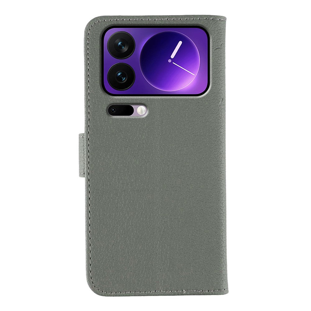 For Xiaomi 17 Pro Max Case Feather Imprint PU Leather Wallet Phone Cover - Grey