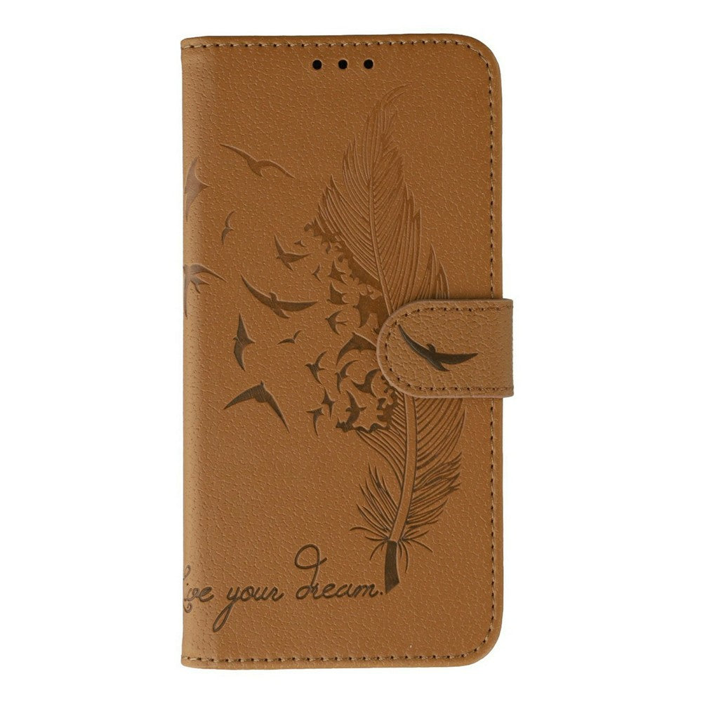 For Xiaomi 17 Pro Max Case Feather Imprint PU Leather Wallet Phone Cover - Brown